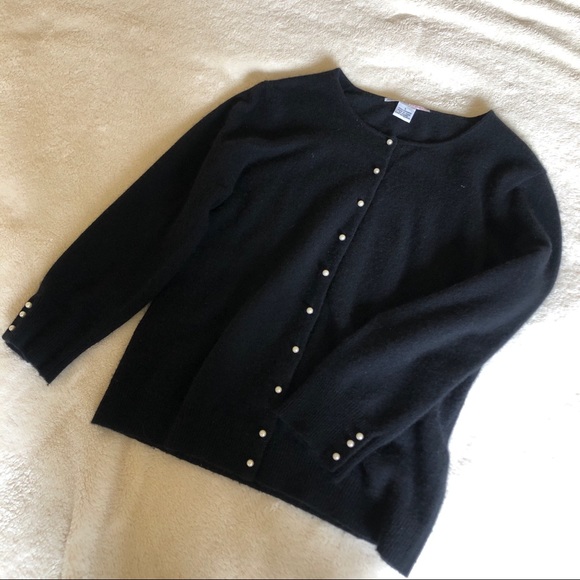 [SOLD] Cashmere Pearl Embellished Black Cardigan - Picture 3 of 5
